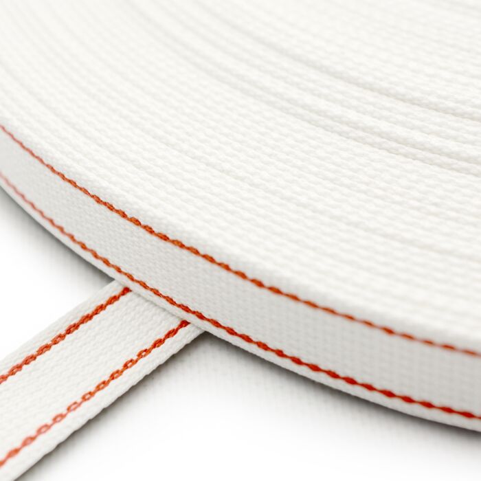 kassa eigendom Sluiting Rolluiklint wit met 2 rode strepen (breedte 22 mm) | Maatwerk & Voorraad