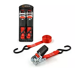 Toutes les sangles 25mm Sangle d’arrimage  - 500kg - 4m - 25mm - tendeur et crochets S - Rouge - Haut de gamme - 2pcs